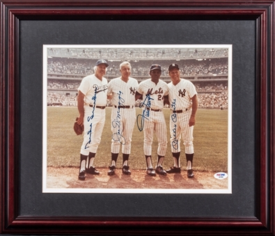 Mickey Mantle, Joe DiMaggio, Willie Mays & Duke Snider Multi Signed Photo In 20x17 Framed Display (PSA/DNA Mint 9.5)